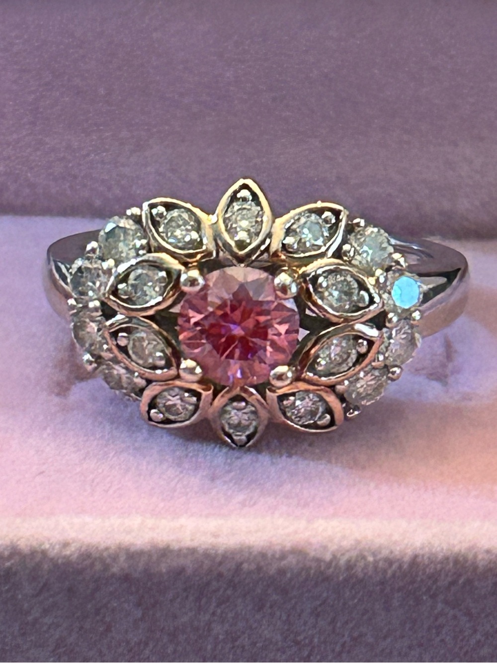 1.58CTW Round Moissanite Fire & Pink Moissanite Ring w/Platineve ovr 925 SSilver